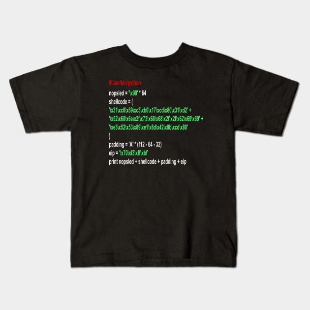 Cyber security - Hacker - Buffer Overflow Shellcode Kids T-Shirt by Cyber Club Tees